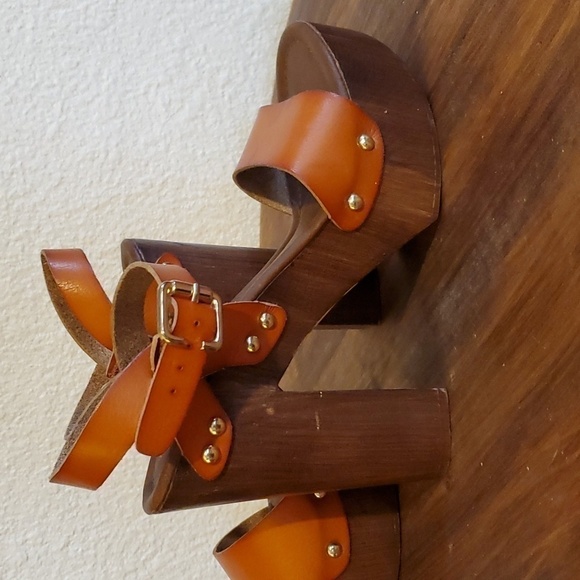 Mossimo- Womens Brown leather Strappy Platform high block Heels Sz.7.5 - Picture 7 of 10